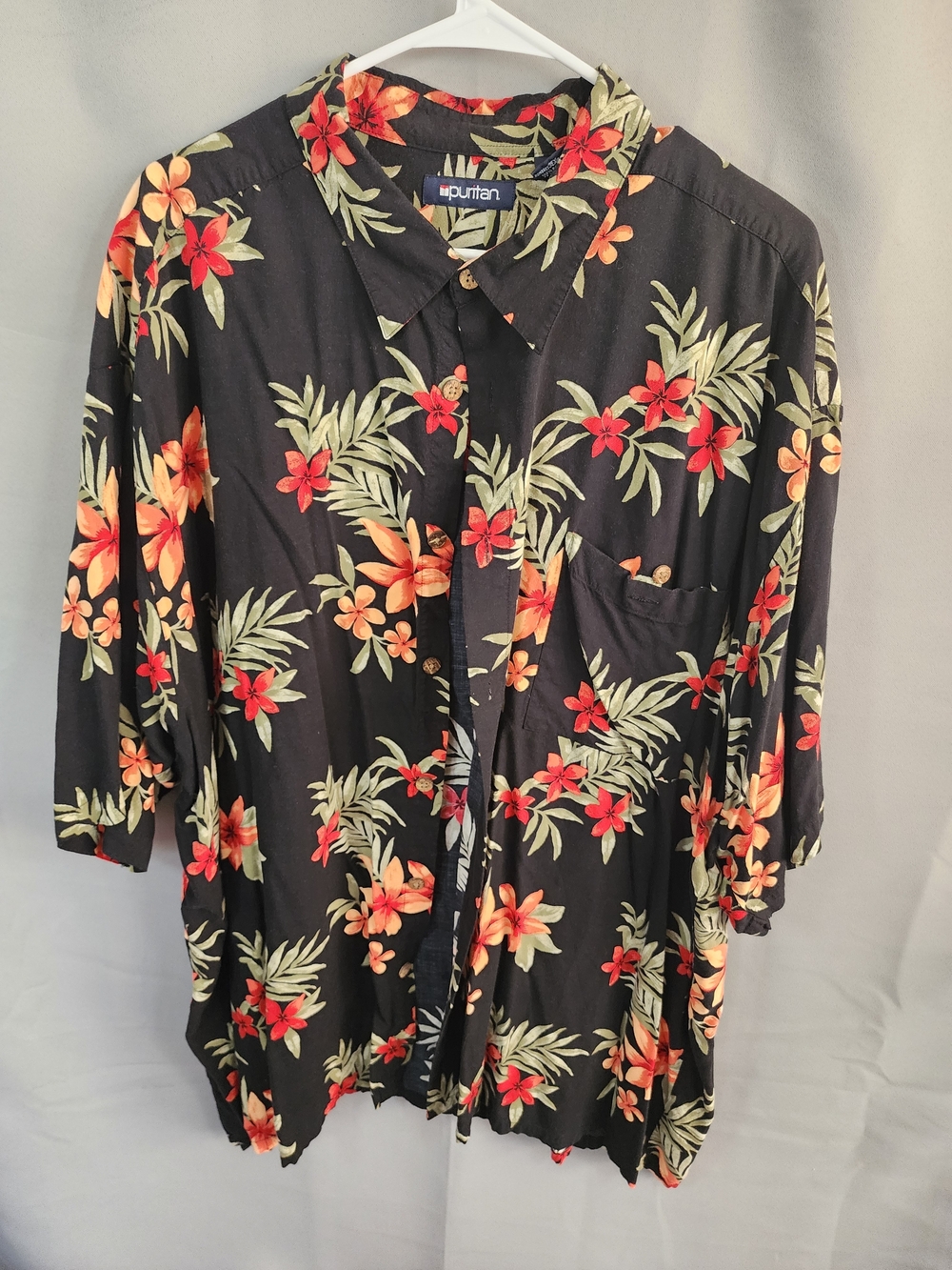 Puritan Black Shirt with Red Floral Print Camp Hawaiian
